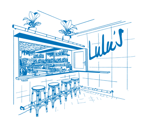 Line illustration of the Lulu's bar interior